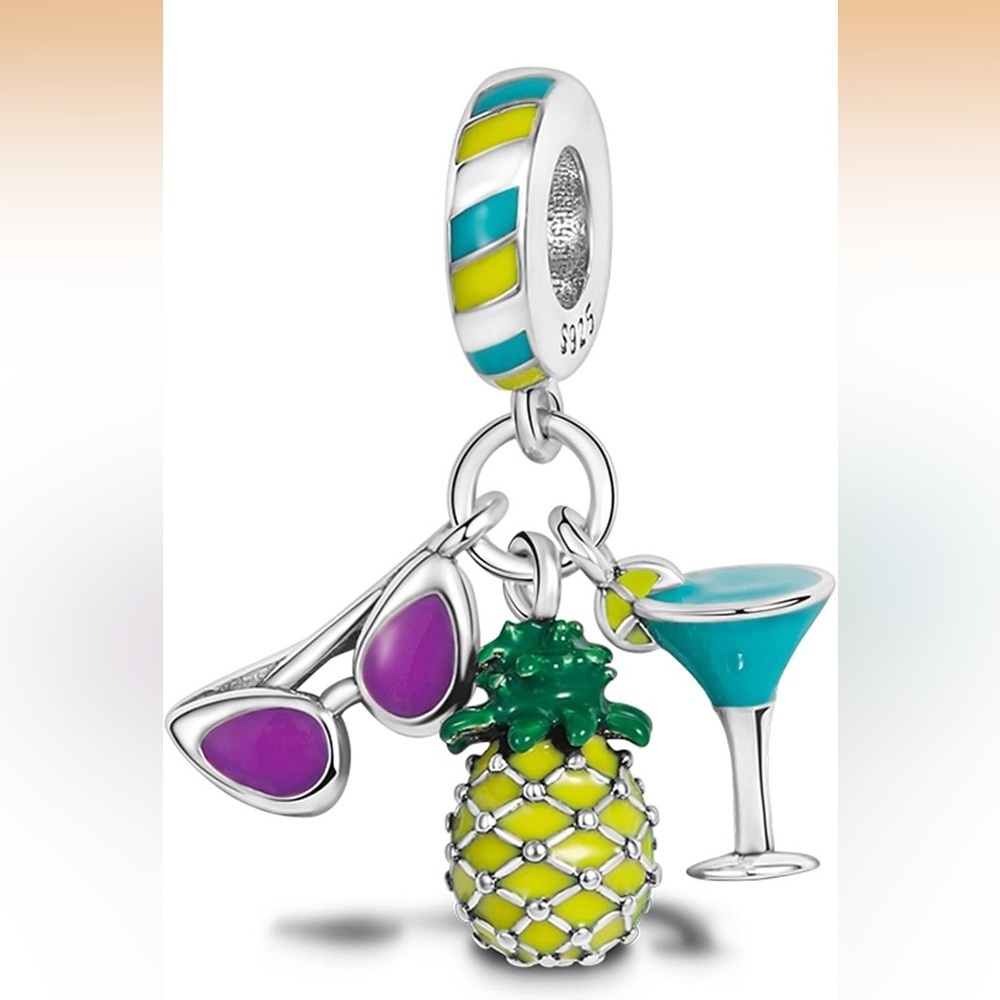 Silver vacation tropical style charm Pineapple Cocktail fits all Pandora